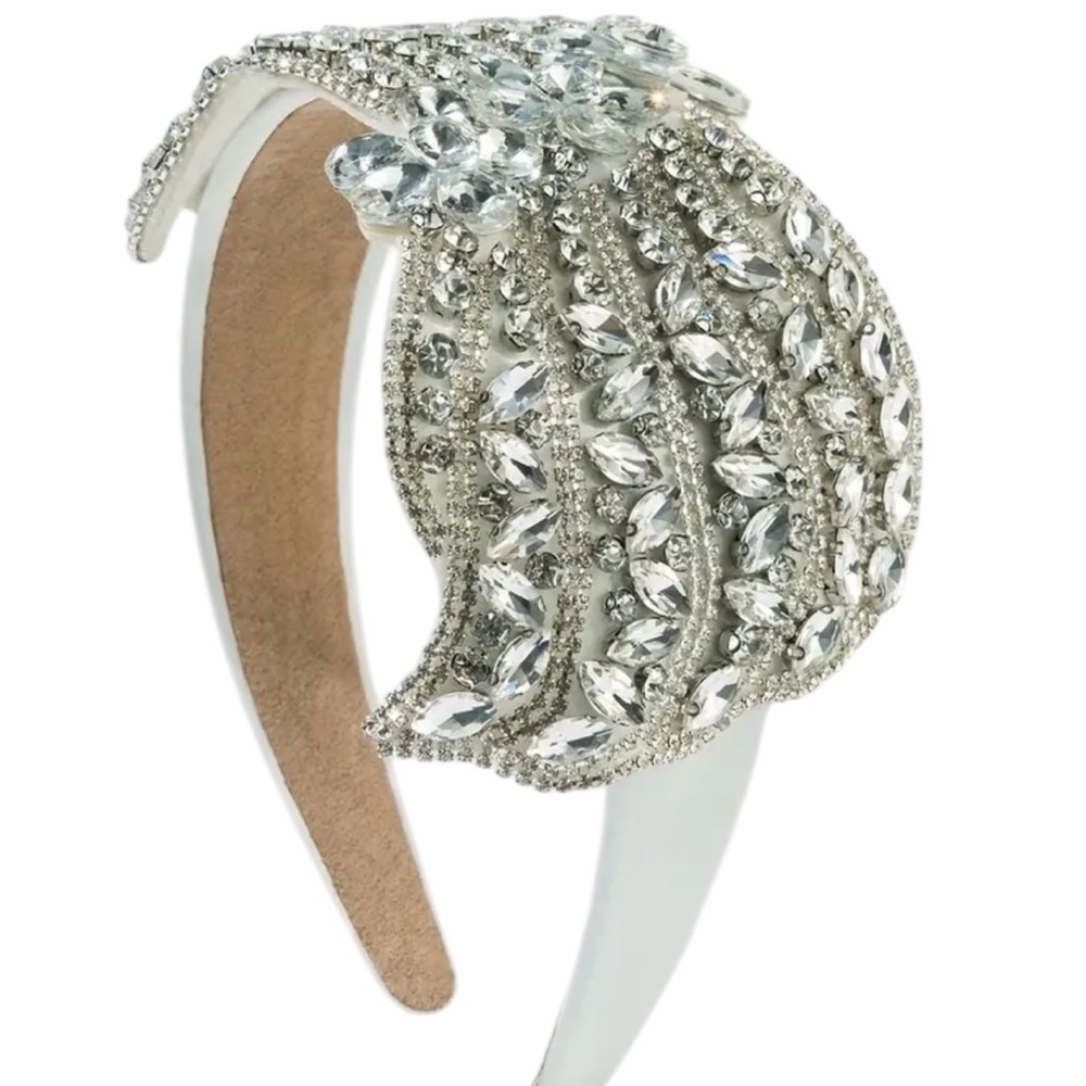 White Vintage Inspired Rhinestone Bow Headband
